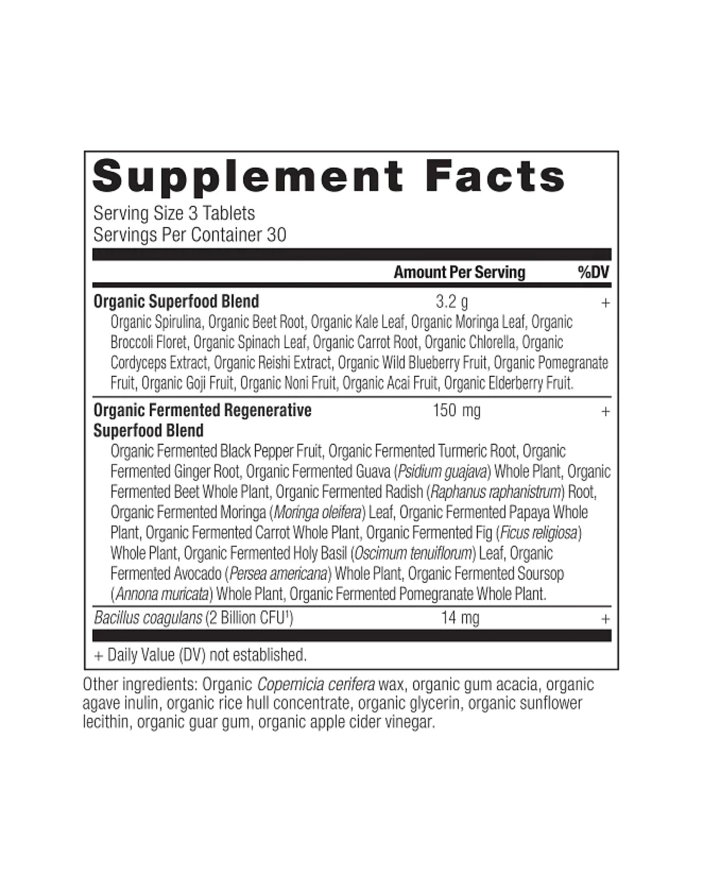 The nutrition panel of Ancient Nutrition Organic Super Greens Tablets