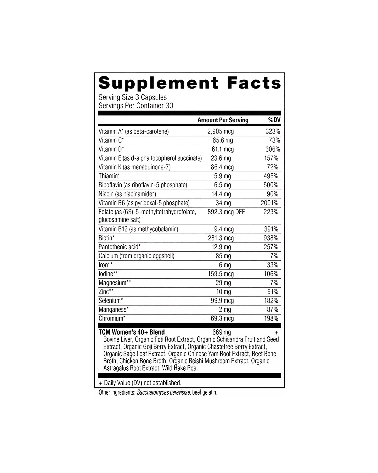 The nutrition panel of Ancient Nutrition Women's 40+ Multivitamin Capsules