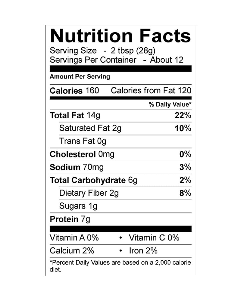 The nutrition panel of Georgia Grinders Creamy Peanut Butter