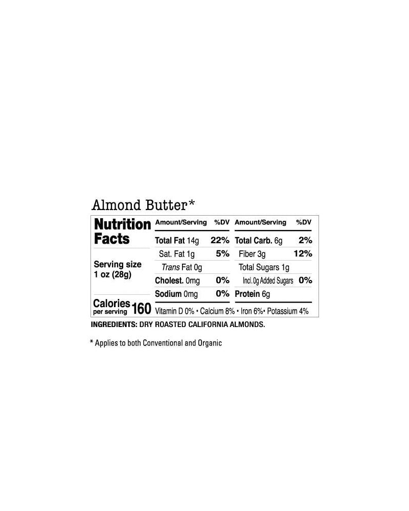 The nutrition panel of Maisie Jane's Crunchy Almond Butter