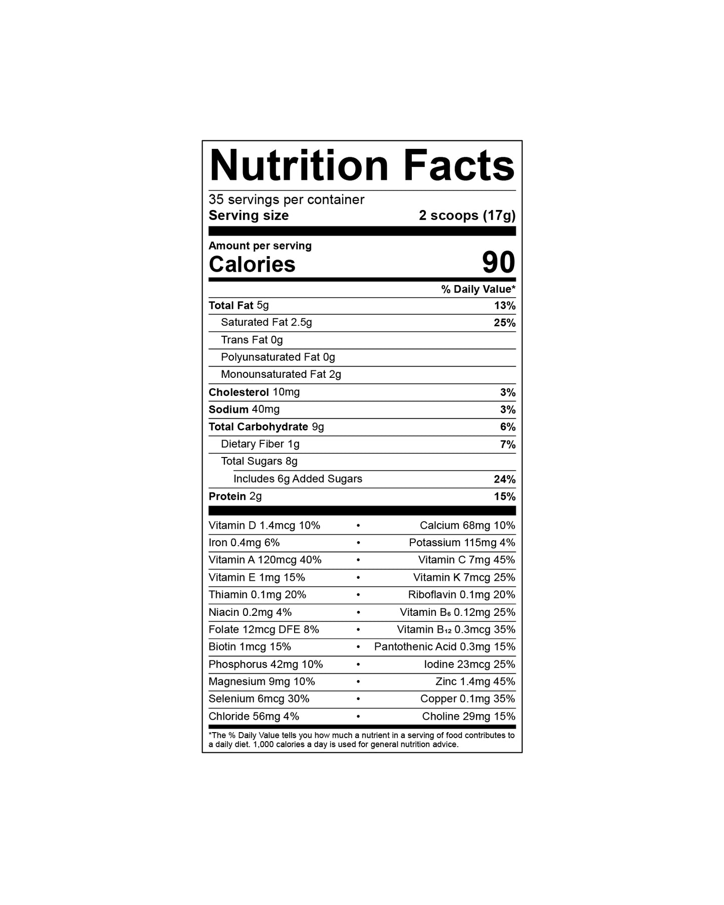 The nutrition panel of Serenity Kids A2 Whole Milk Toddler Formula