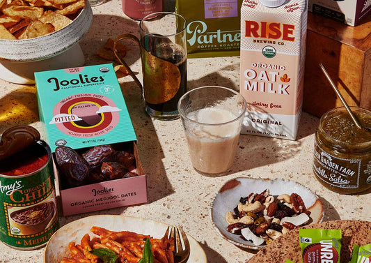 sustainable grocery store foods on a table