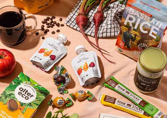 sustainable foods laying on table