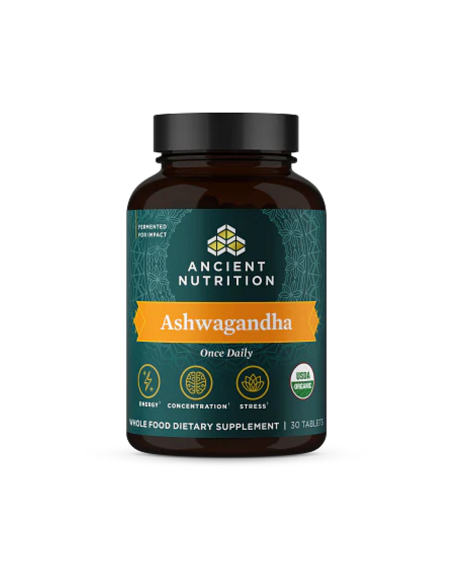 The front of Ancient Nutrition Organic Ashwagandha Tablets
