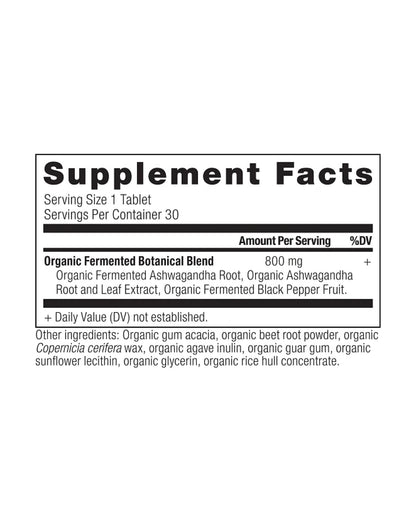 The nutrition panel of Ancient Nutrition Organic Ashwagandha Tablets