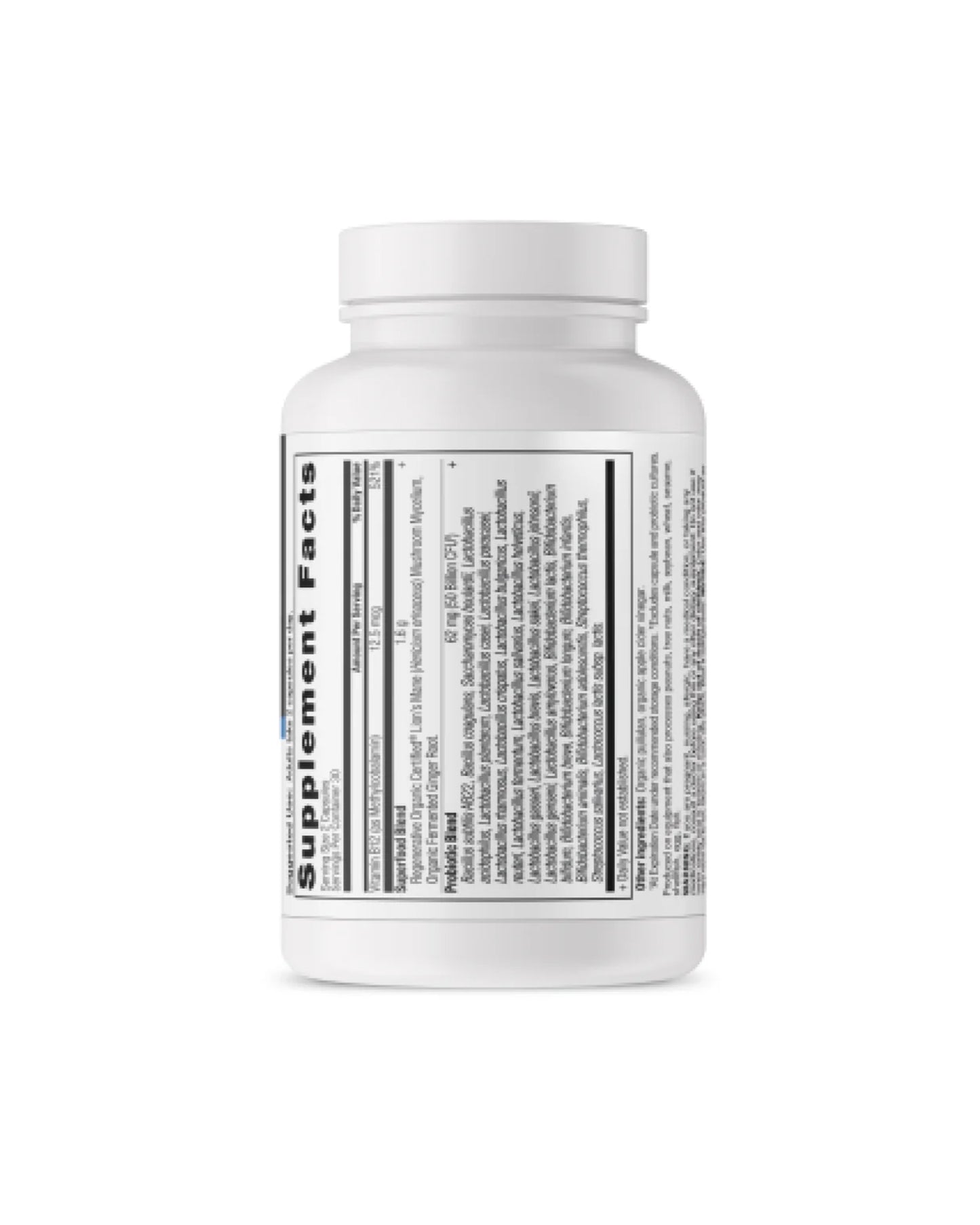 The back of Ancient Nutrition Regenerative Organic Certified™ Extra Strength Probiotics Capsules