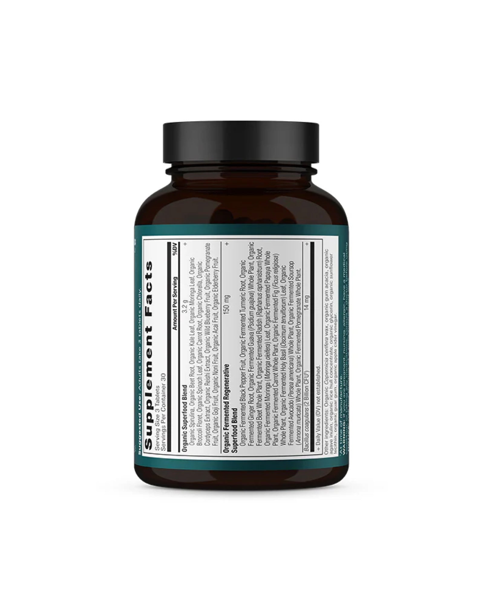 The back of Ancient Nutrition Organic Super Greens Tablets