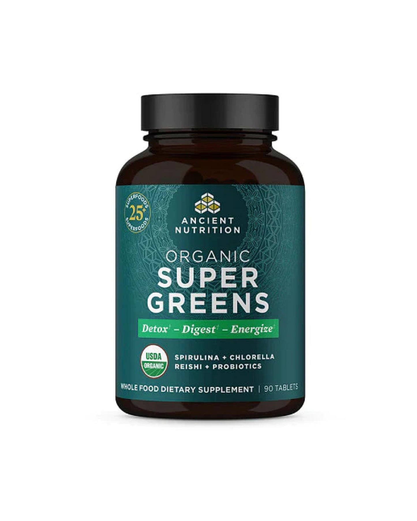 The front of Ancient Nutrition Organic Super Greens Tablets