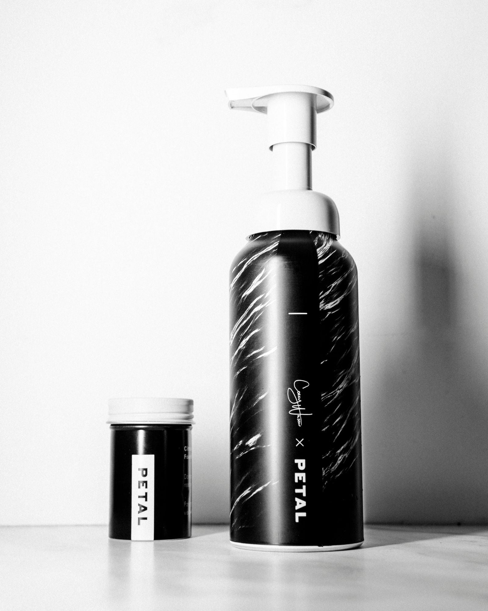 The front of Petal Soap Corey Wilson Foaming Hand Soap Dispenser - Ocean Calm