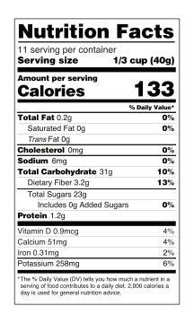 The nutrition panel of Mavuno Harvest Organic Dried Pineapple