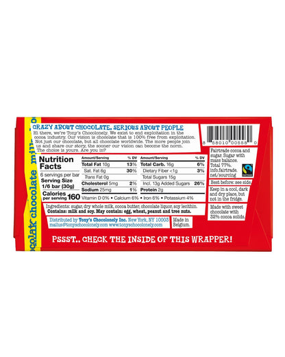 The back of Tony's Chocolonely Milk Chocolate