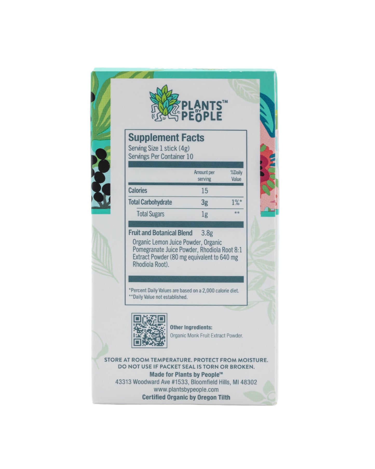 The nutrition panel of Plants By People Relaxation Drink Blend with Pomegranate