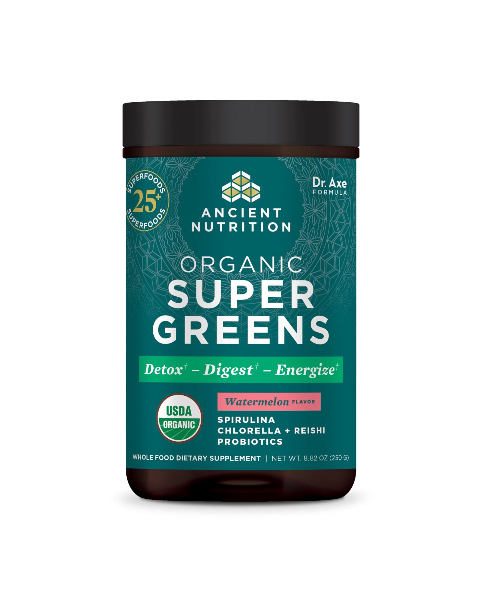 The front of Ancient Nutrition Organic Super Greens Powder