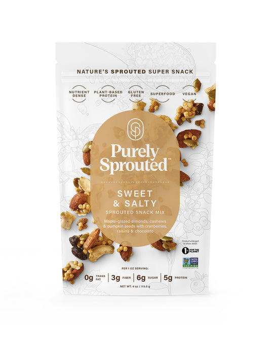 The back of Purely Sprouted Sweet & Salty Sprouted Nut and Seed Snack Mix