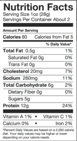 The nutrition panel of Think Jerky Sriracha Honey Free-Range Turkey Jerky