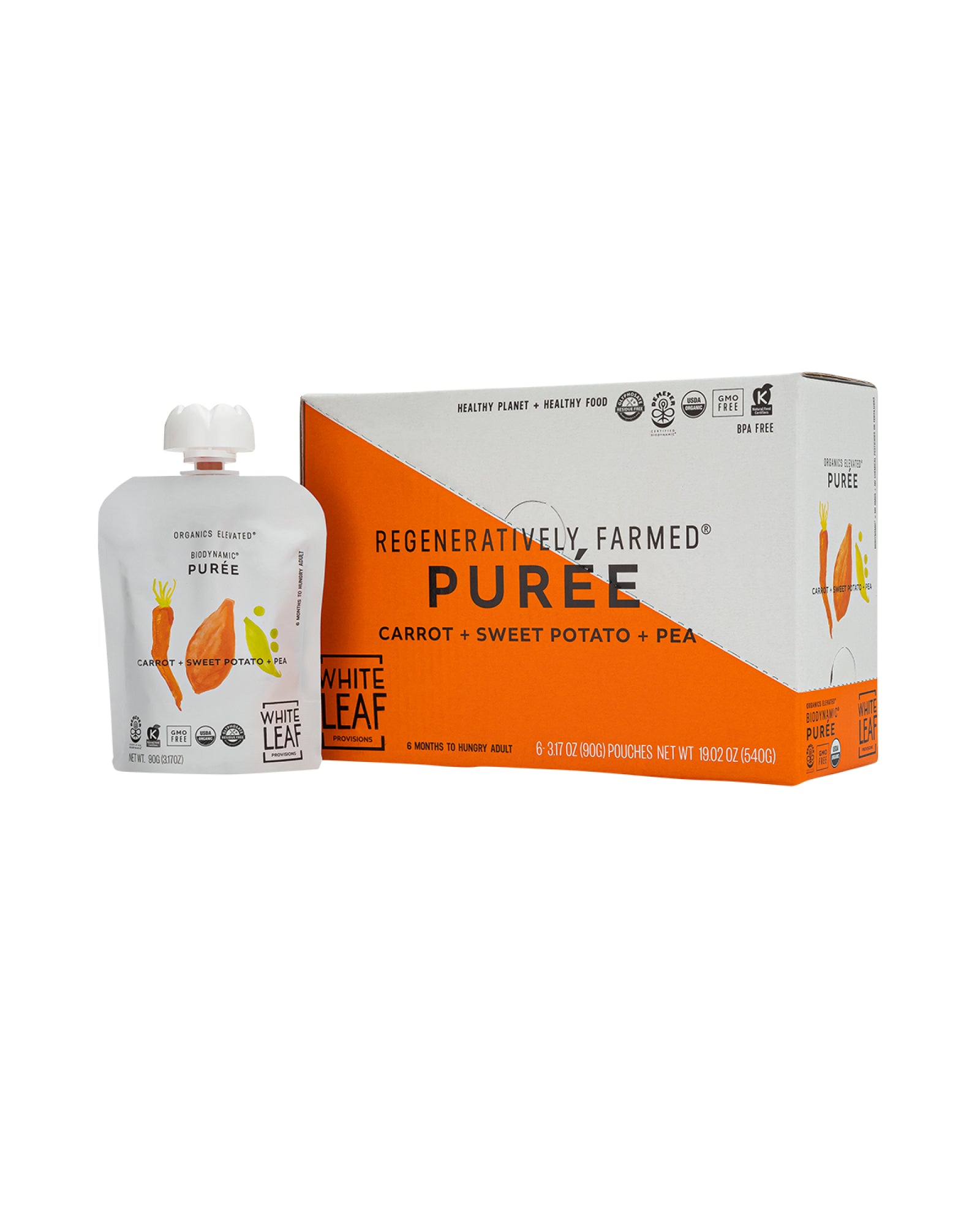 Picture of White Leaf Provisions Carrot + Sweet Potato + Pea Organic, Biodynamic® Baby Food - Box of 6
