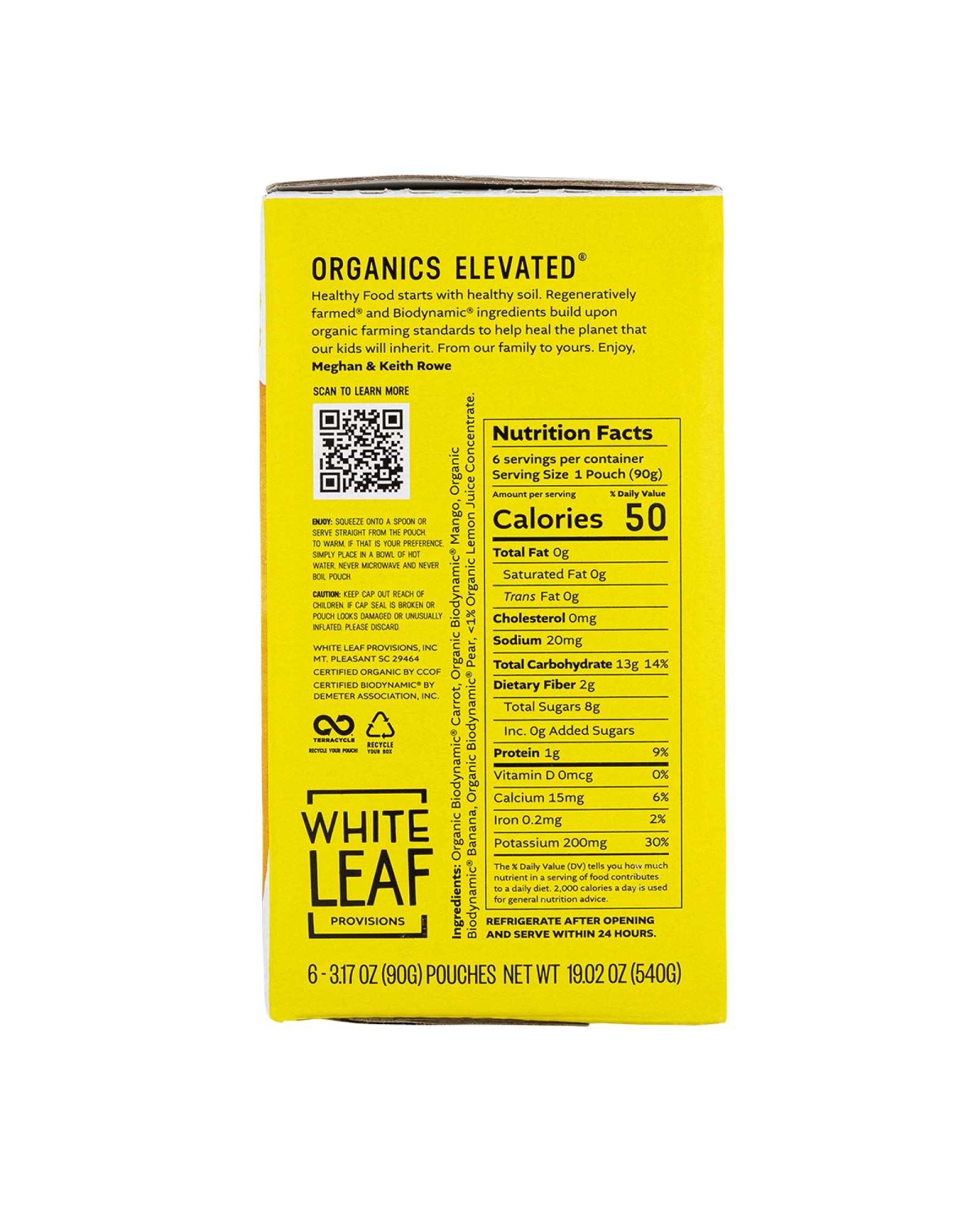 Picture of White Leaf Provisions Mango + Carrot + Banana + Pear Organic, Biodynamic® Baby Food - Box of 6