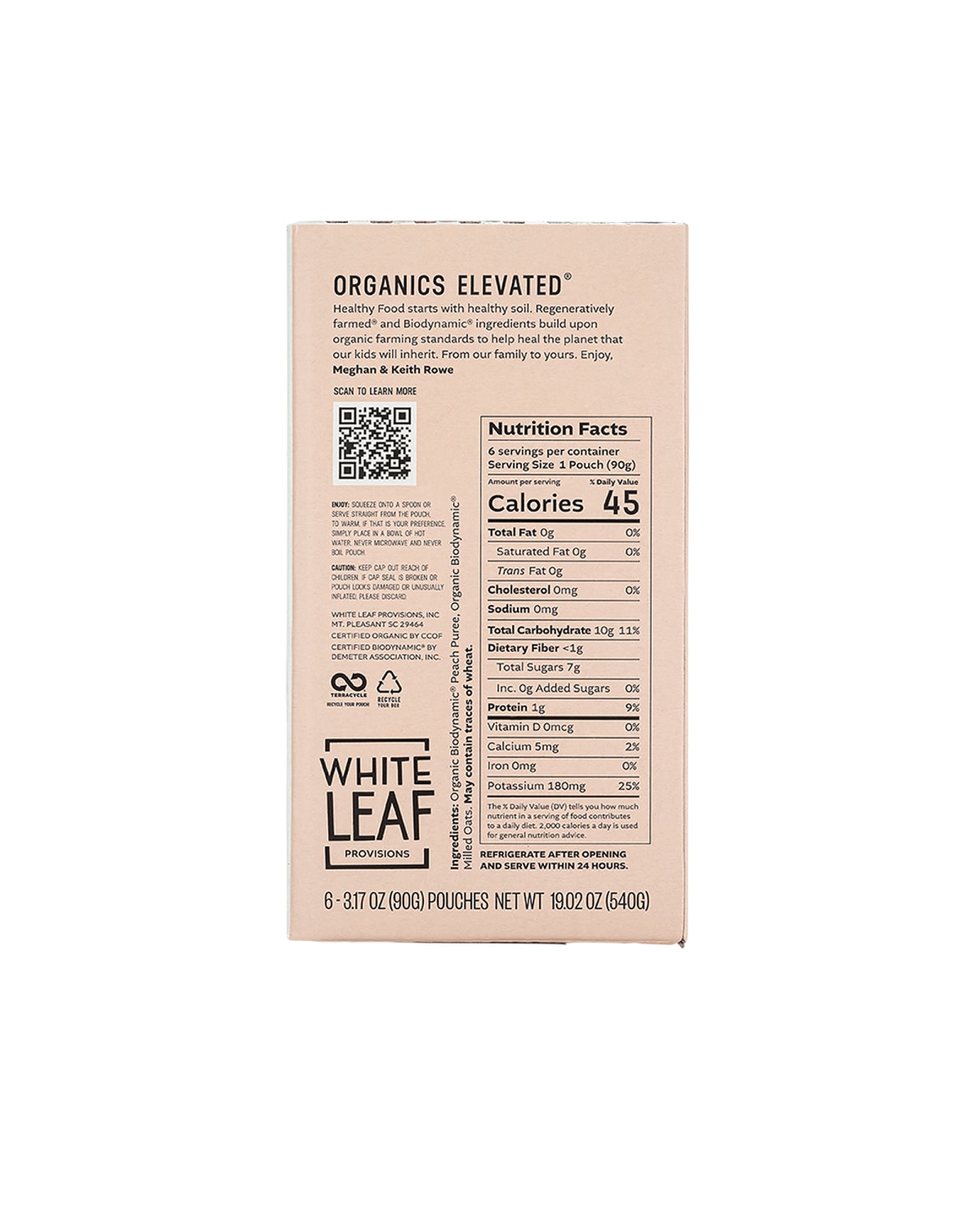 Picture of White Leaf Provisions Peach + Oat Organic, Biodynamic® Baby Food - Box of 6