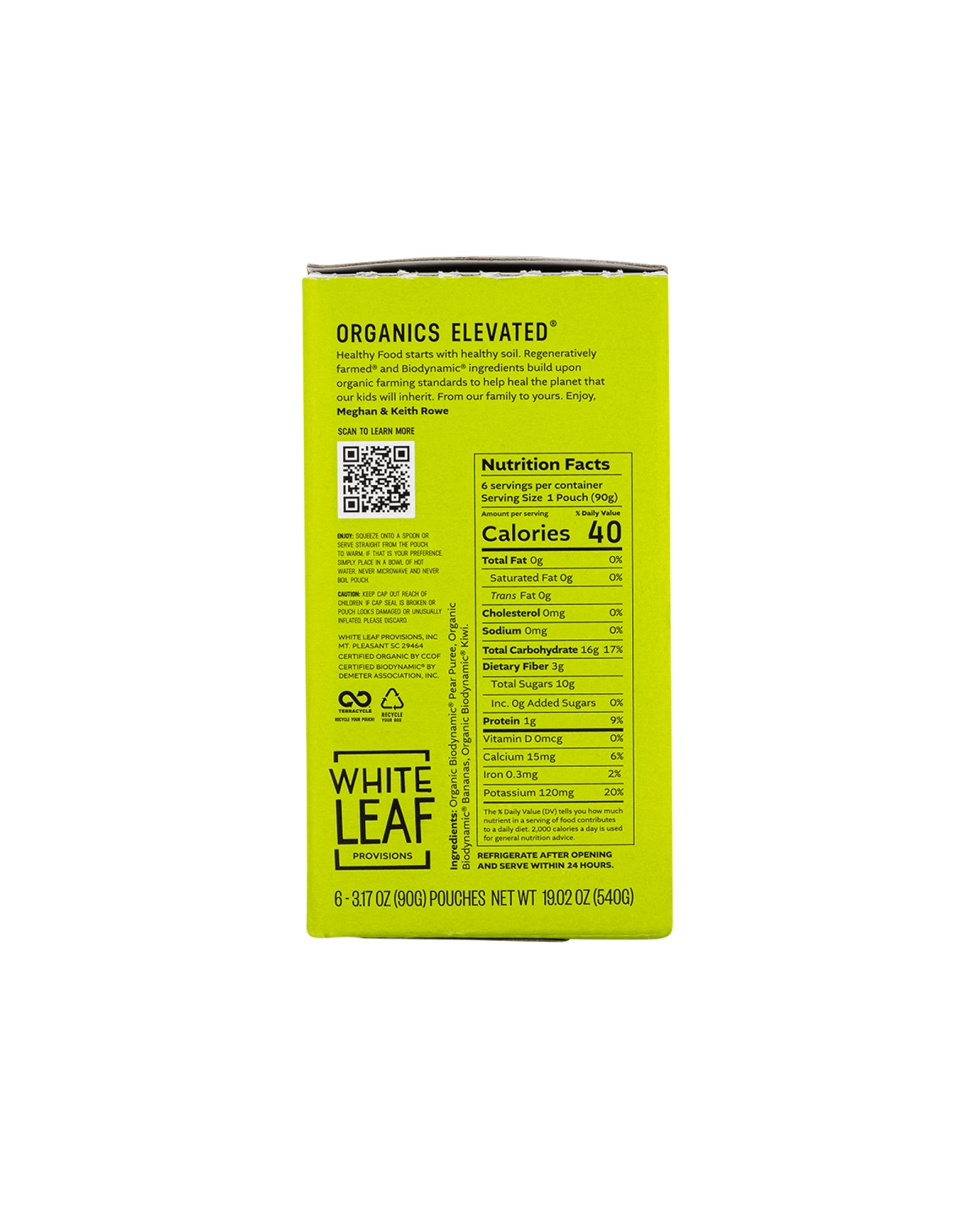 Picture of White Leaf Provisions Pear + Banana + Kiwi Organic, Biodynamic® Baby Food - Box of 6