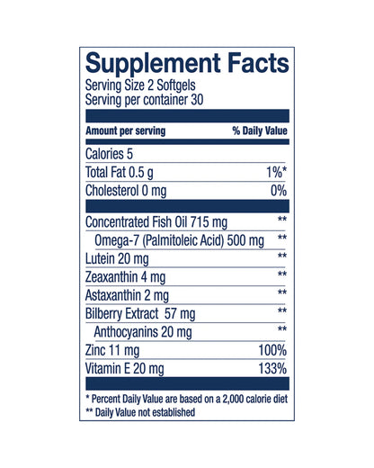 The nutrition panel of Wiley's Finest Bold Vision Soft Gels