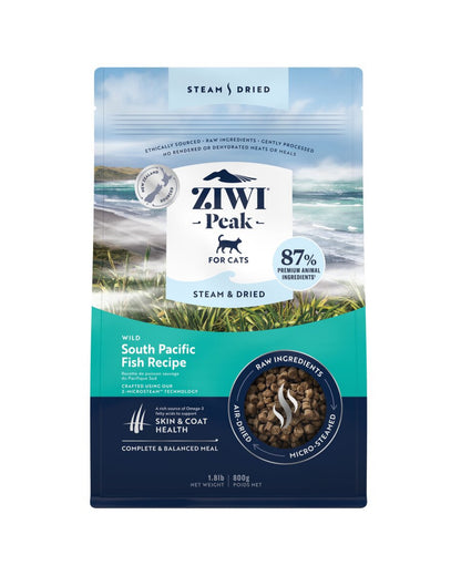 The front of ZIWI Steam & Dried Wild South Pacific Fish Recipe Cat Food