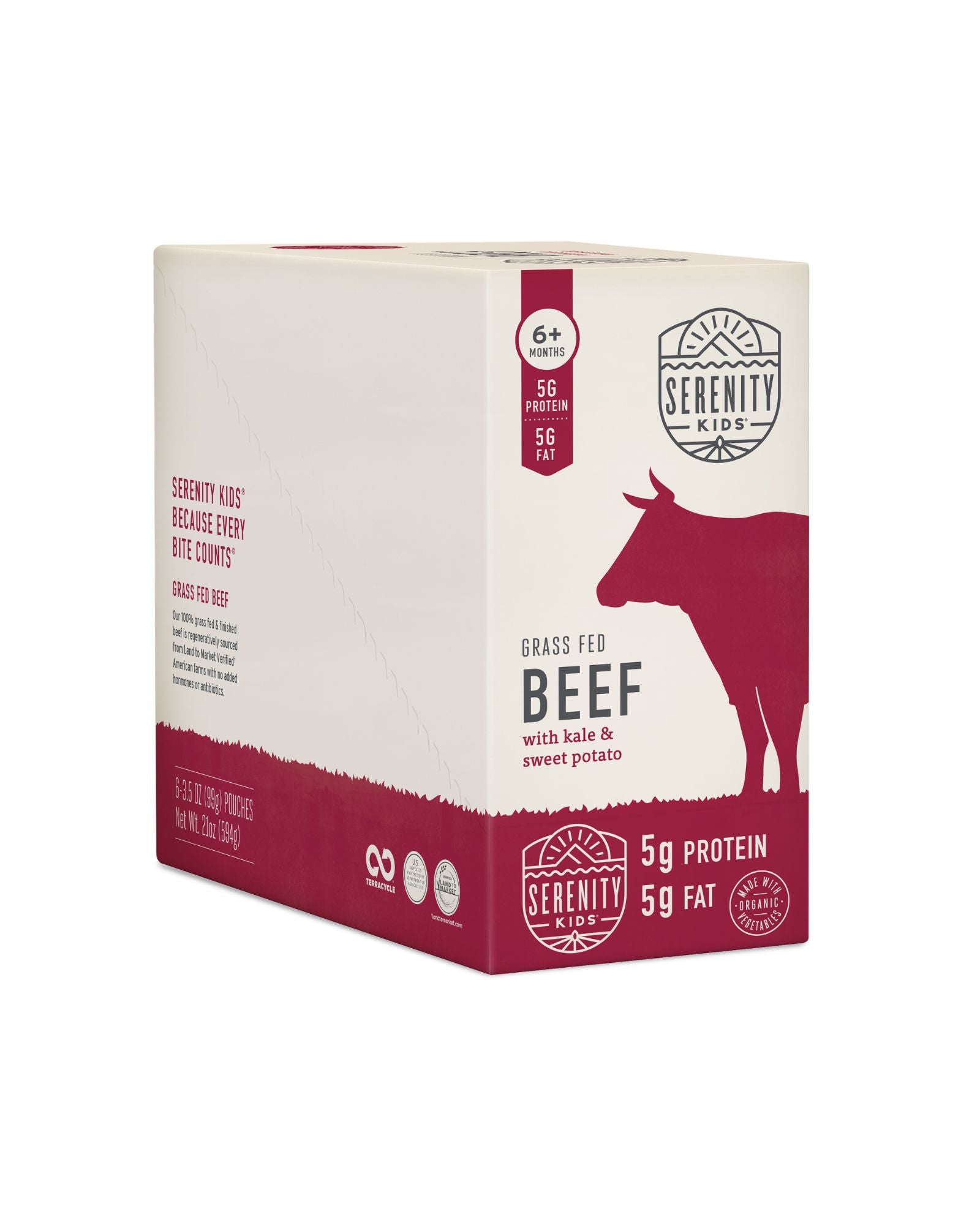The front of Serenity Kids Grass Fed Beef with Organic Kale & Sweet Potato Baby Food - Box of 6