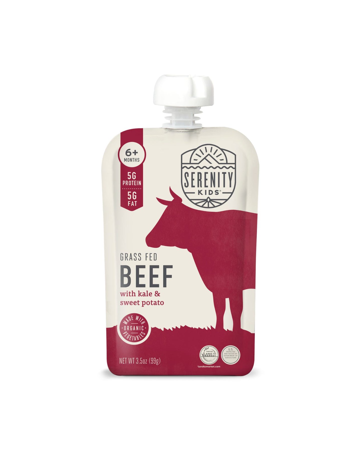 The front of Serenity Kids Grass Fed Beef with Organic Kale & Sweet Potato Baby Food - Box of 6