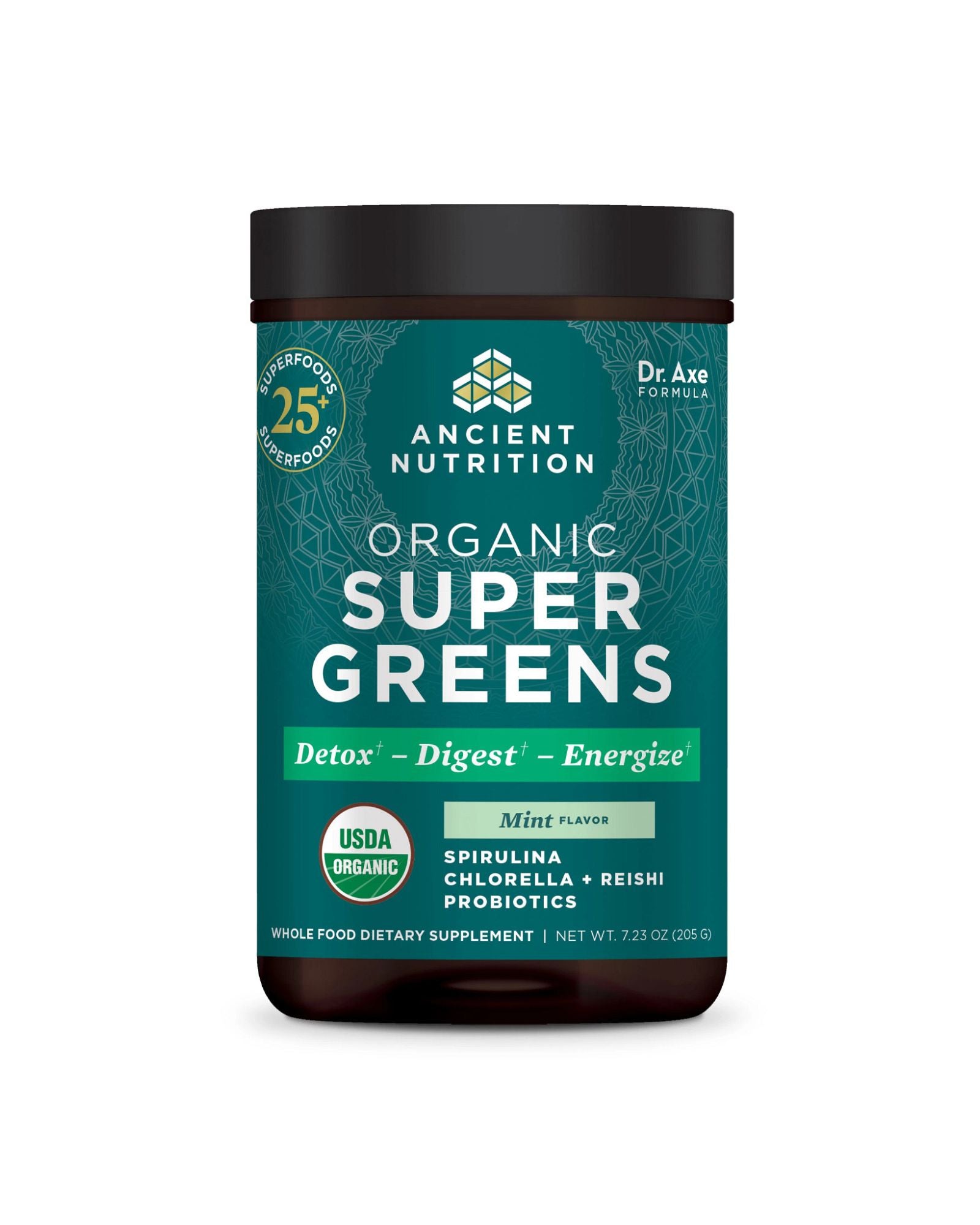 The front of Ancient Nutrition Organic Super Greens Powder