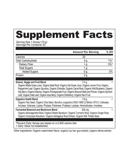 The nutrition panel of Ancient Nutrition Organic Super Greens Powder