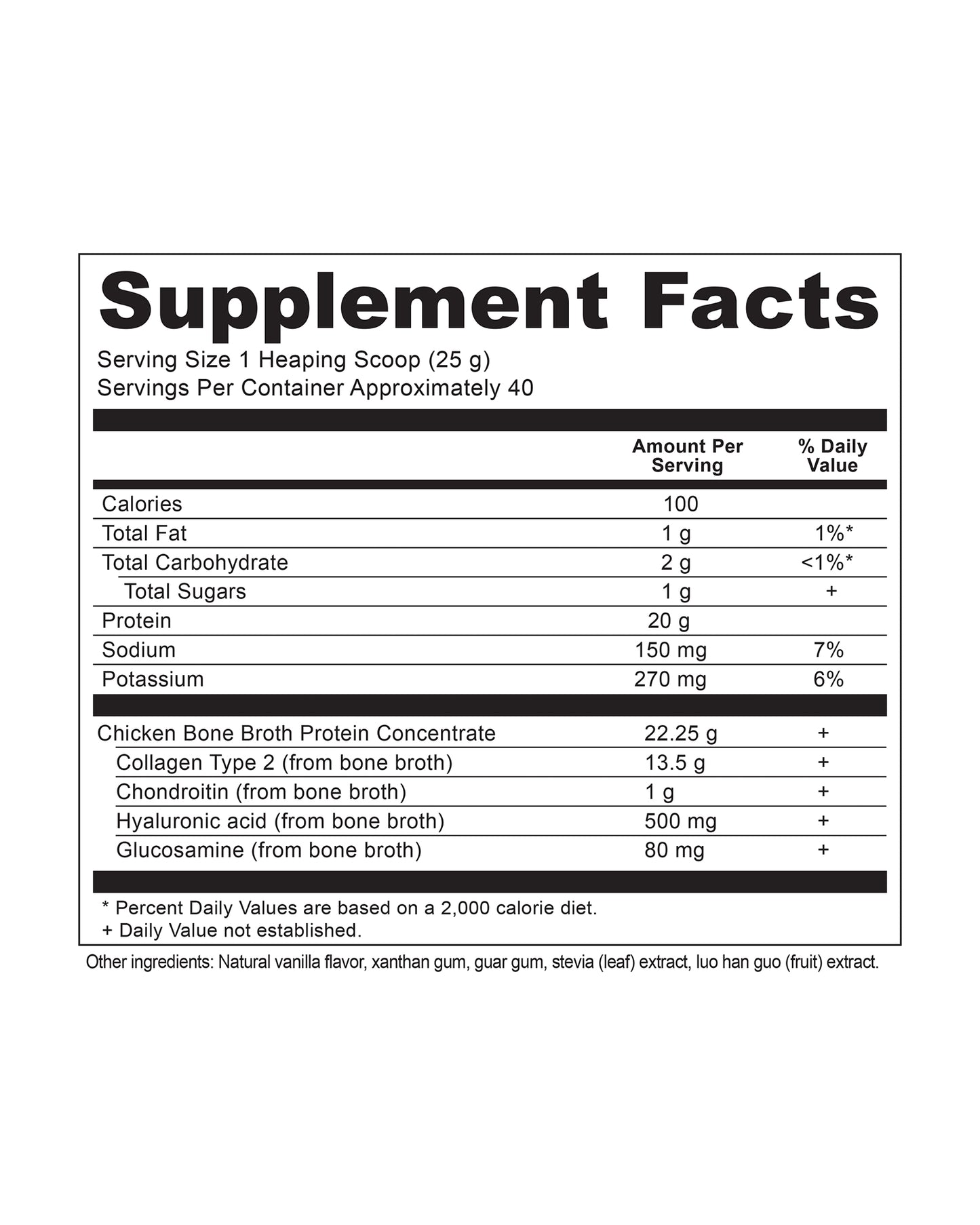 The nutrition panel of Ancient Nutrition Vanilla Bone Broth Protein Powder
