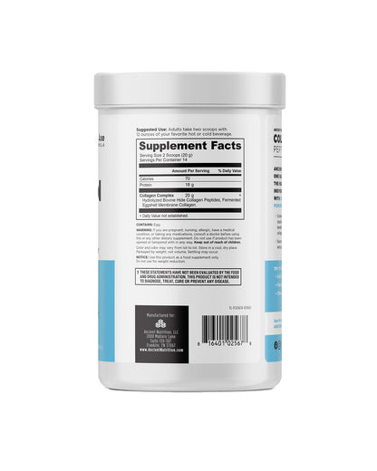 The back of Ancient Nutrition Unflavored Collagen Peptides Powder