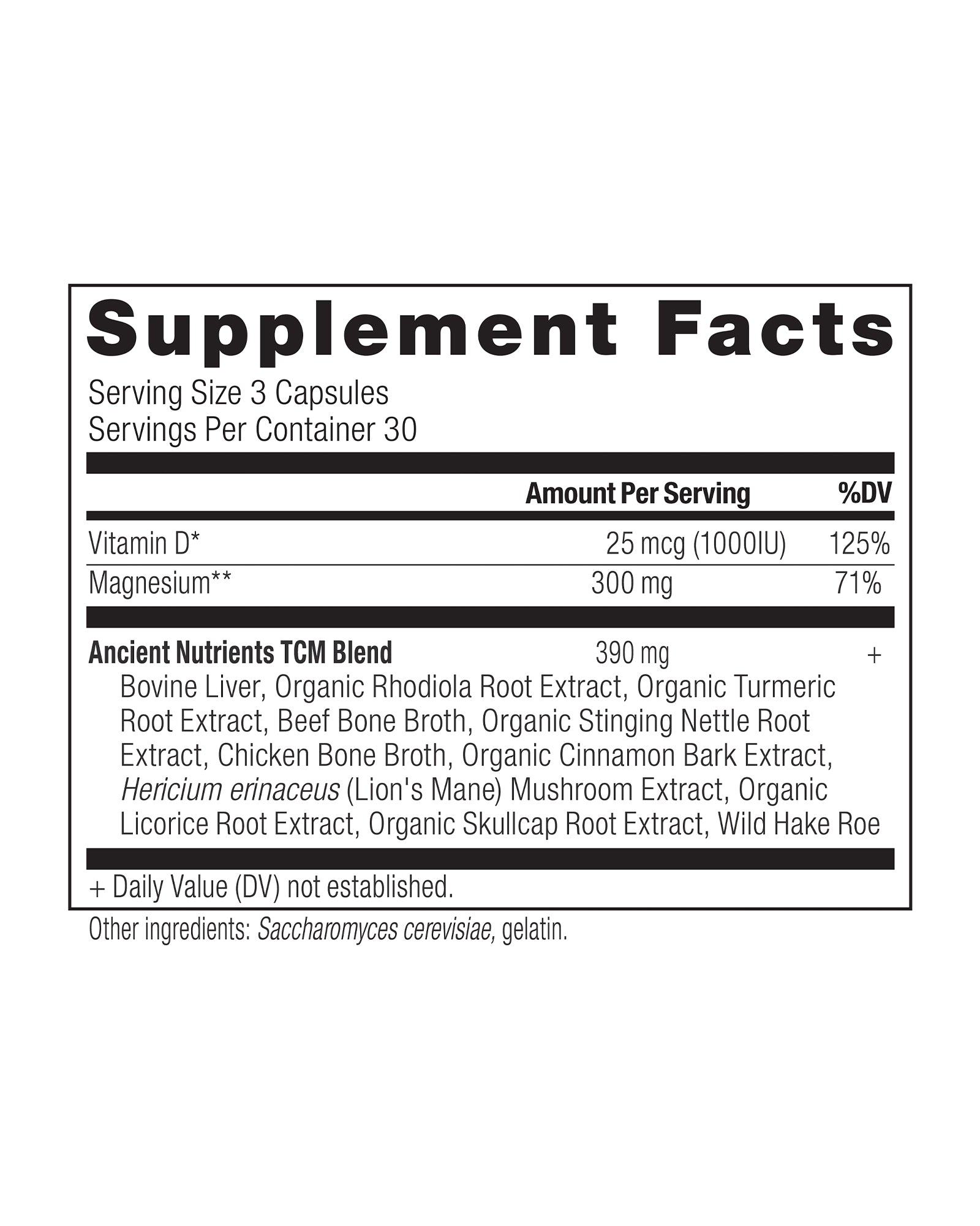 The nutrition panel of Ancient Nutrition Magnesium Capsules