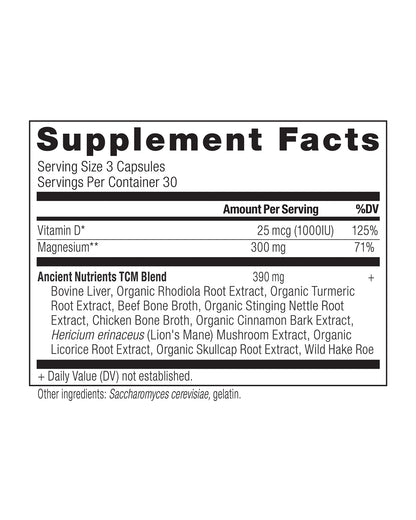 The nutrition panel of Ancient Nutrition Magnesium Capsules