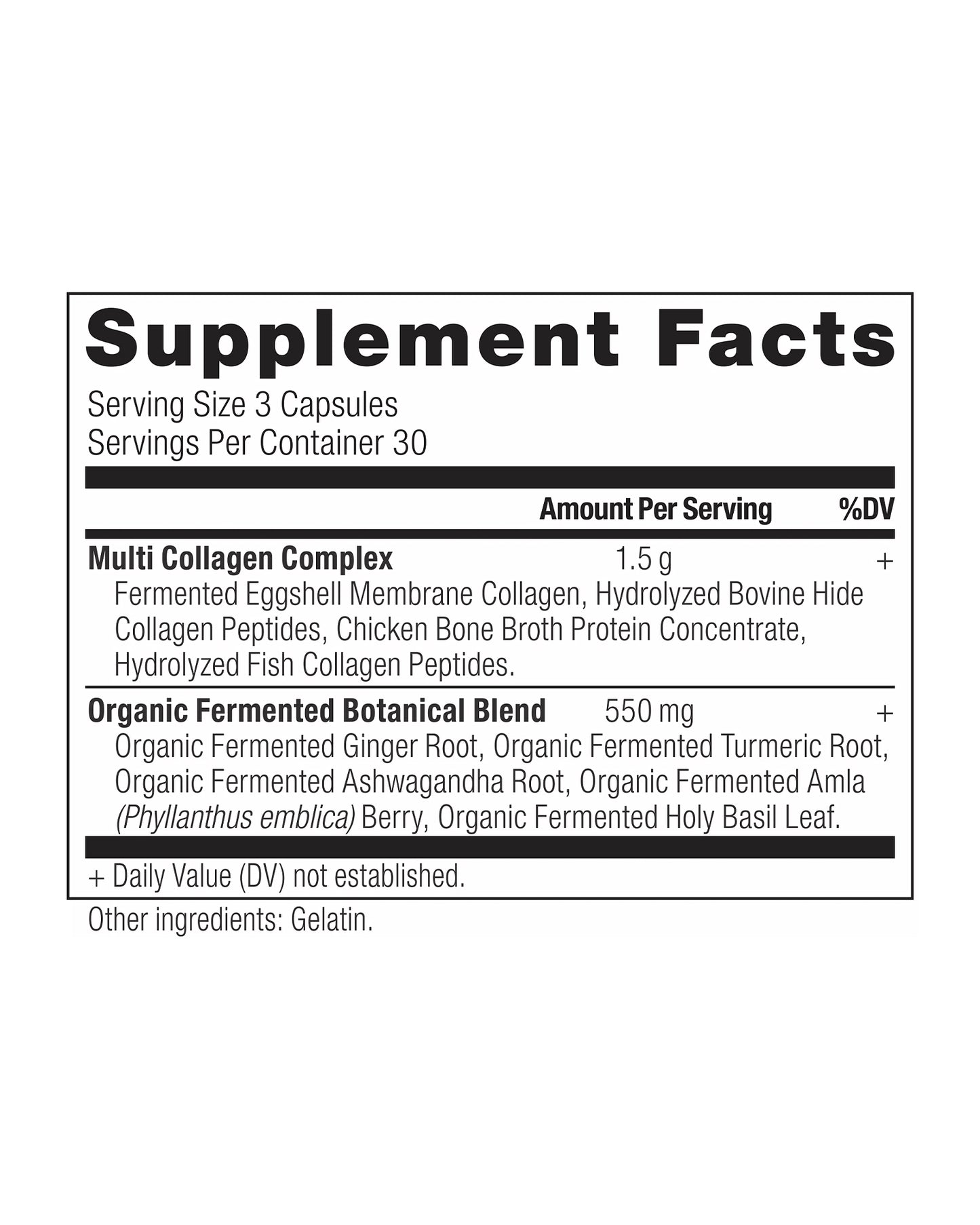 The nutrition panel of Ancient Nutrition Multi Collagen Peptides Capsules