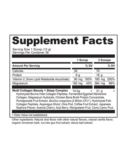 The nutrition panel of Ancient Nutrition Beauty & Sleep Multi Collagen Protein Powder