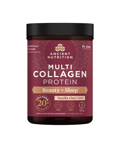 The front of Ancient Nutrition Beauty & Sleep Multi Collagen Protein Powder