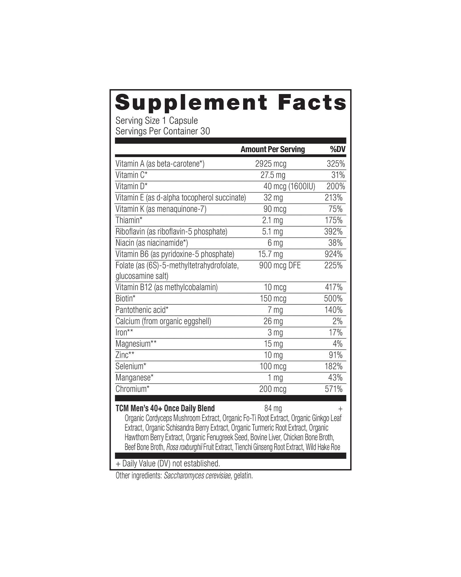 The nutrition panel of Ancient Nutrition Men's 40+ Once Daily Multivitamin Capsules