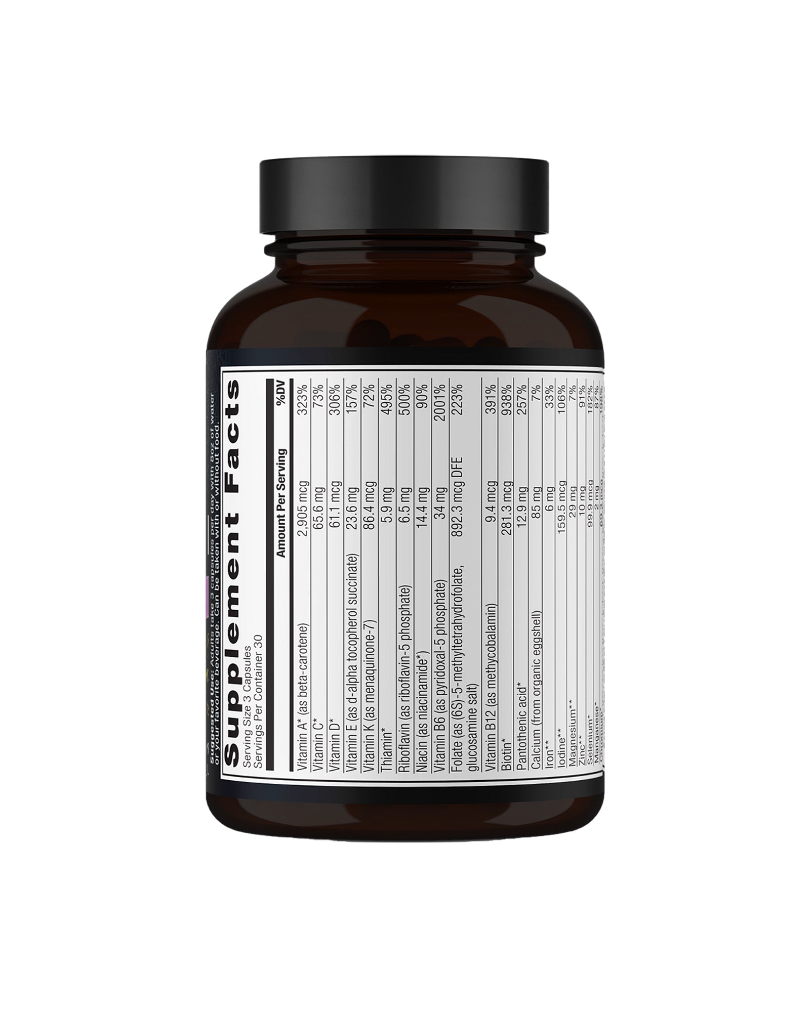 The back of Ancient Nutrition Women's 40+ Multivitamin Capsules