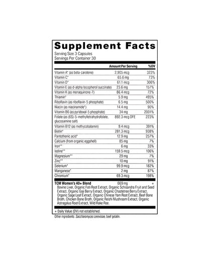 The nutrition panel of Ancient Nutrition Women's 40+ Multivitamin Capsules