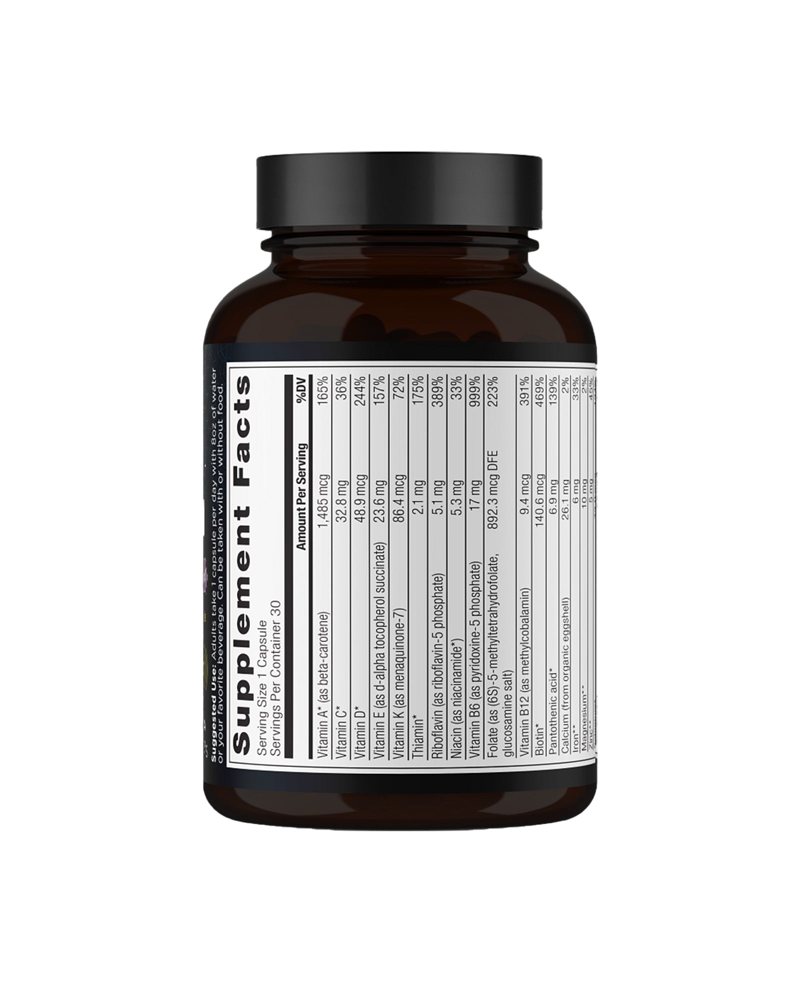 The back of Ancient Nutrition Women's 40+ Once Daily Multivitamin Capsules