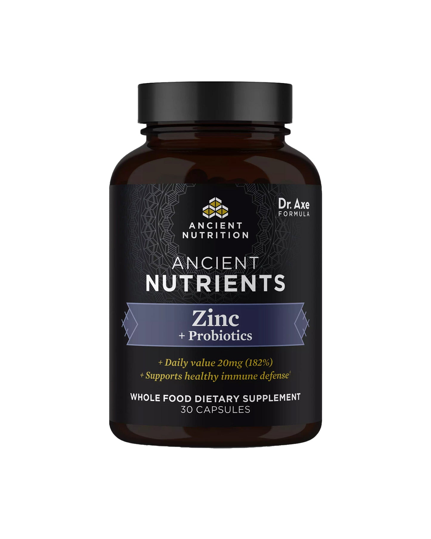 The front of Ancient Nutrition Zinc & Probiotics Capsules