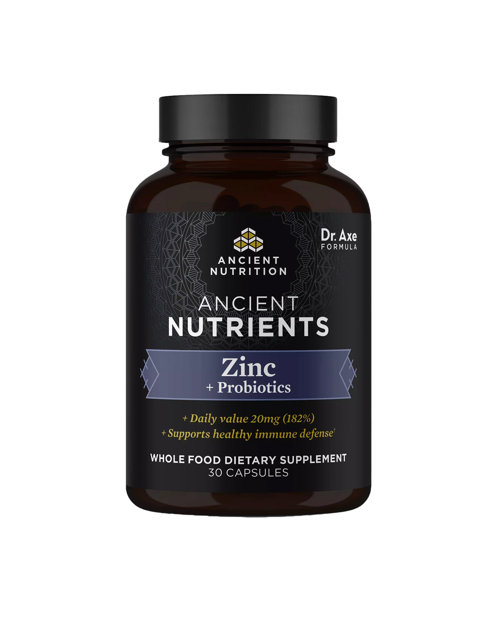The front of Ancient Nutrition Zinc & Probiotics Capsules