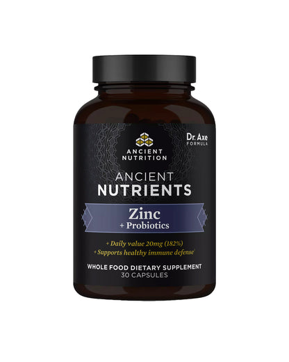 The front of Ancient Nutrition Zinc & Probiotics Capsules