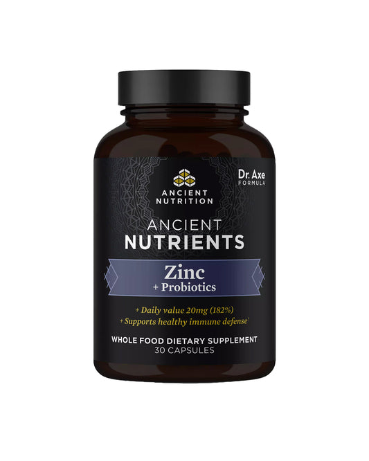 The front of Ancient Nutrition Zinc & Probiotics Capsules