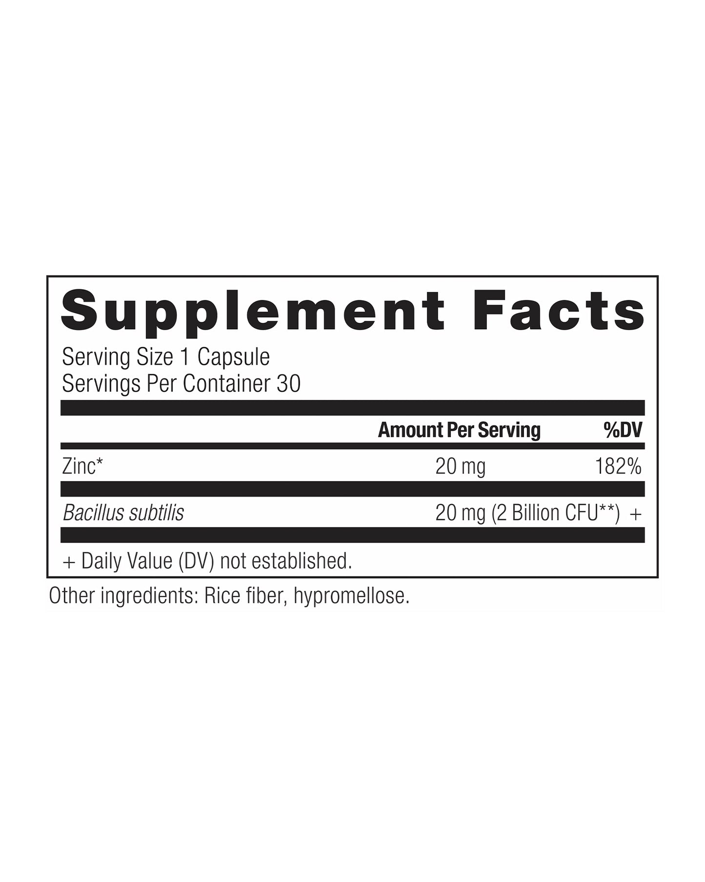 The nutrition panel of Ancient Nutrition Zinc & Probiotics Capsules