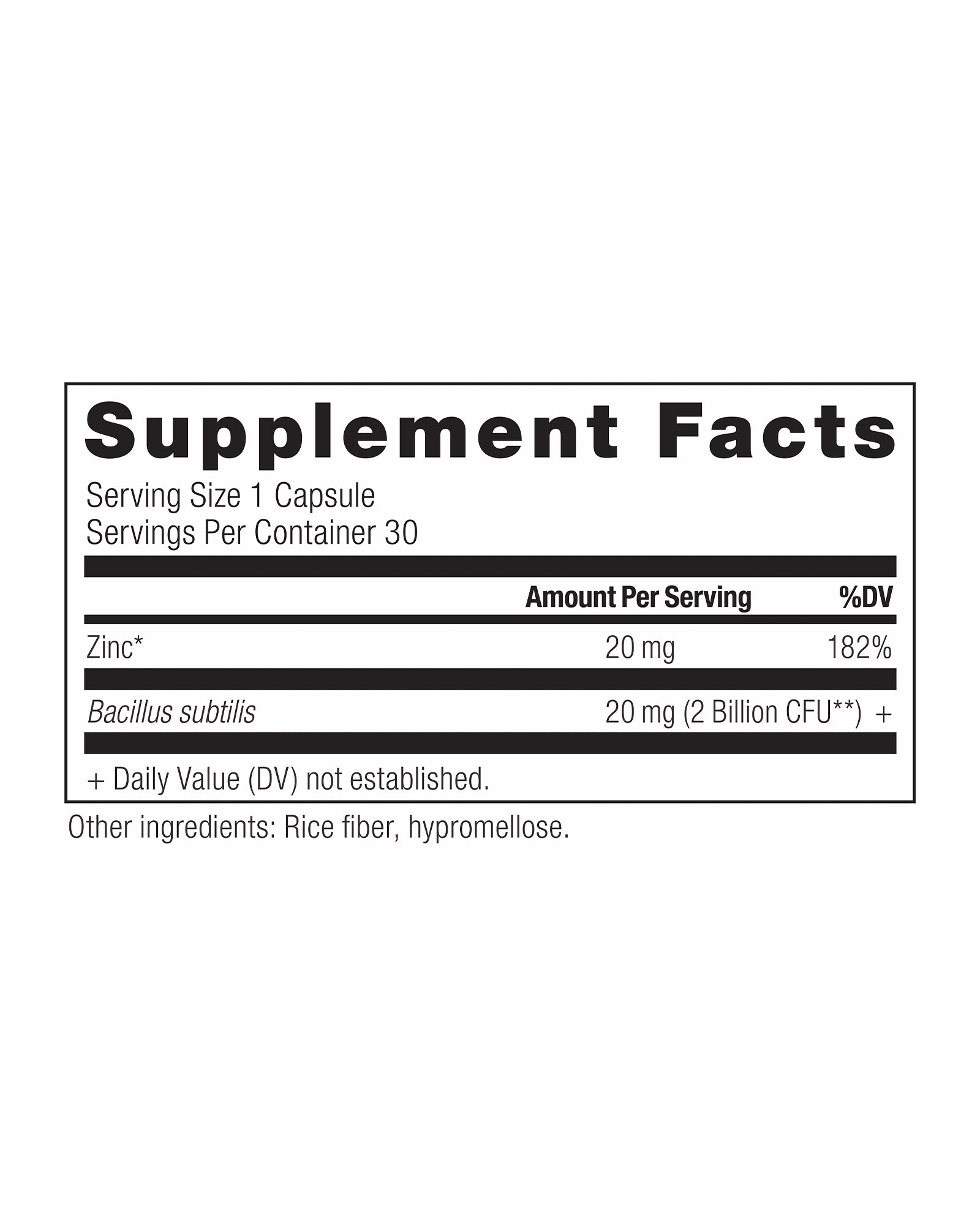 The nutrition panel of Ancient Nutrition Zinc & Probiotics Capsules