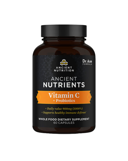 The front of Ancient Nutrition Vitamin C & Probiotics Capsules