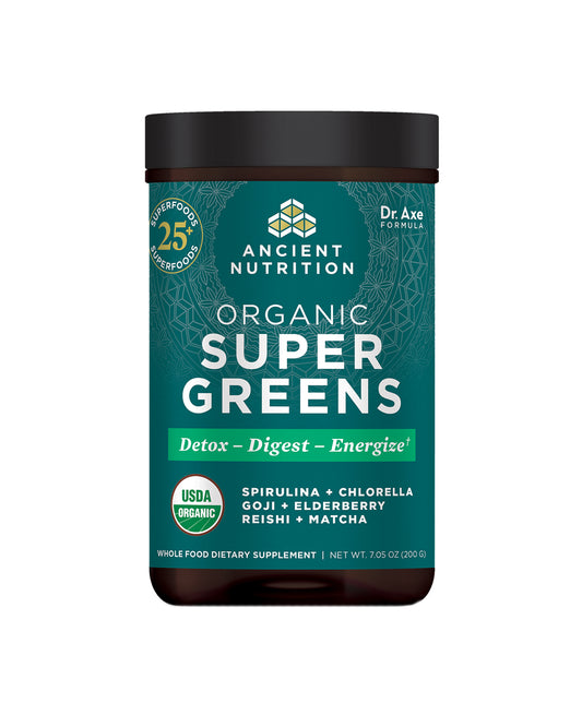 The front of Ancient Nutrition Organic Super Greens Powder