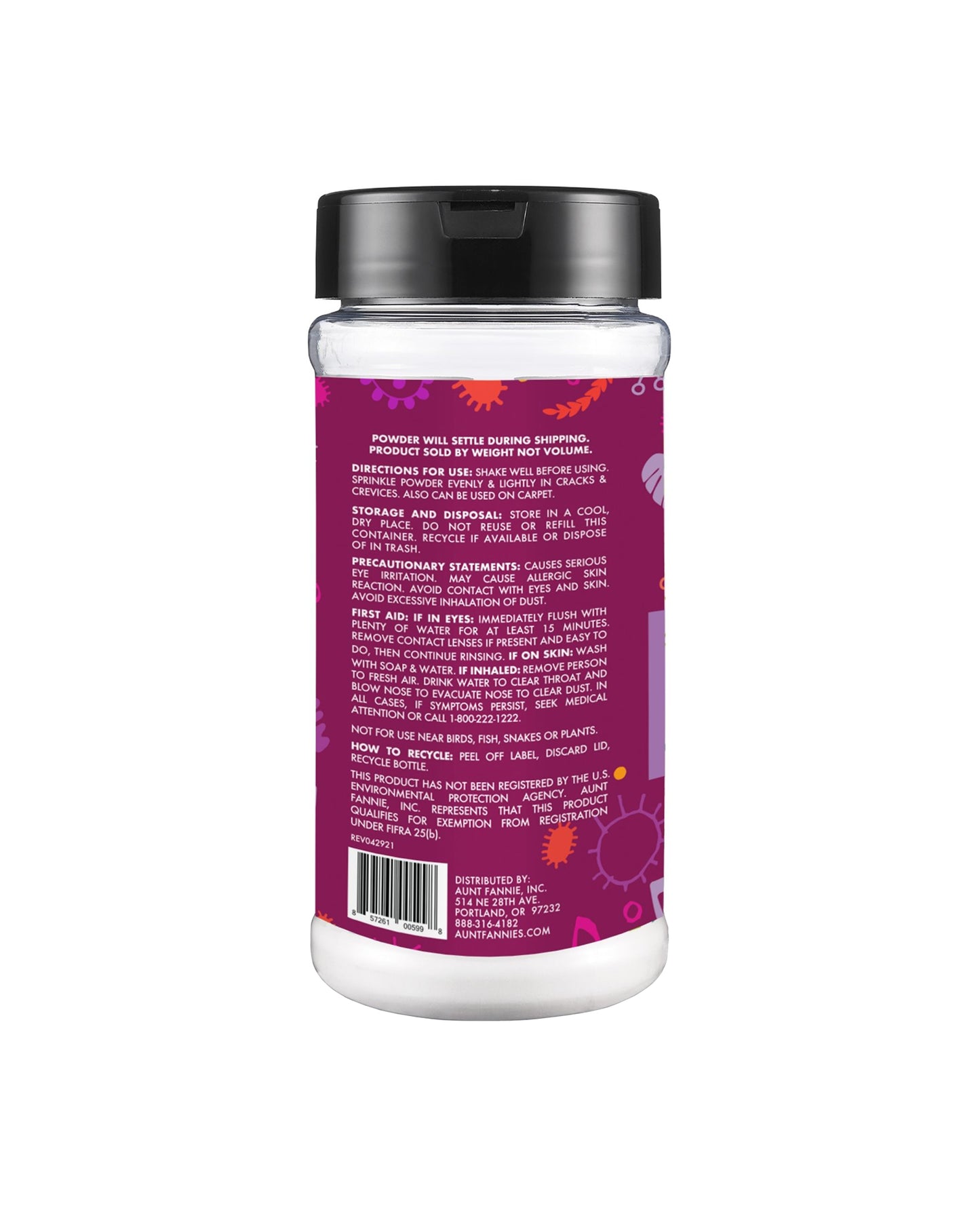 The back of Aunt Fannie's Bed Bug Powder