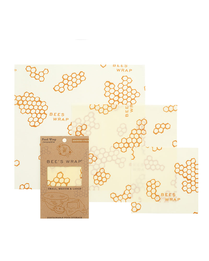 The front of Bee's Wrap Reusable Beeswax Food Wraps -  Assorted 3 Pack